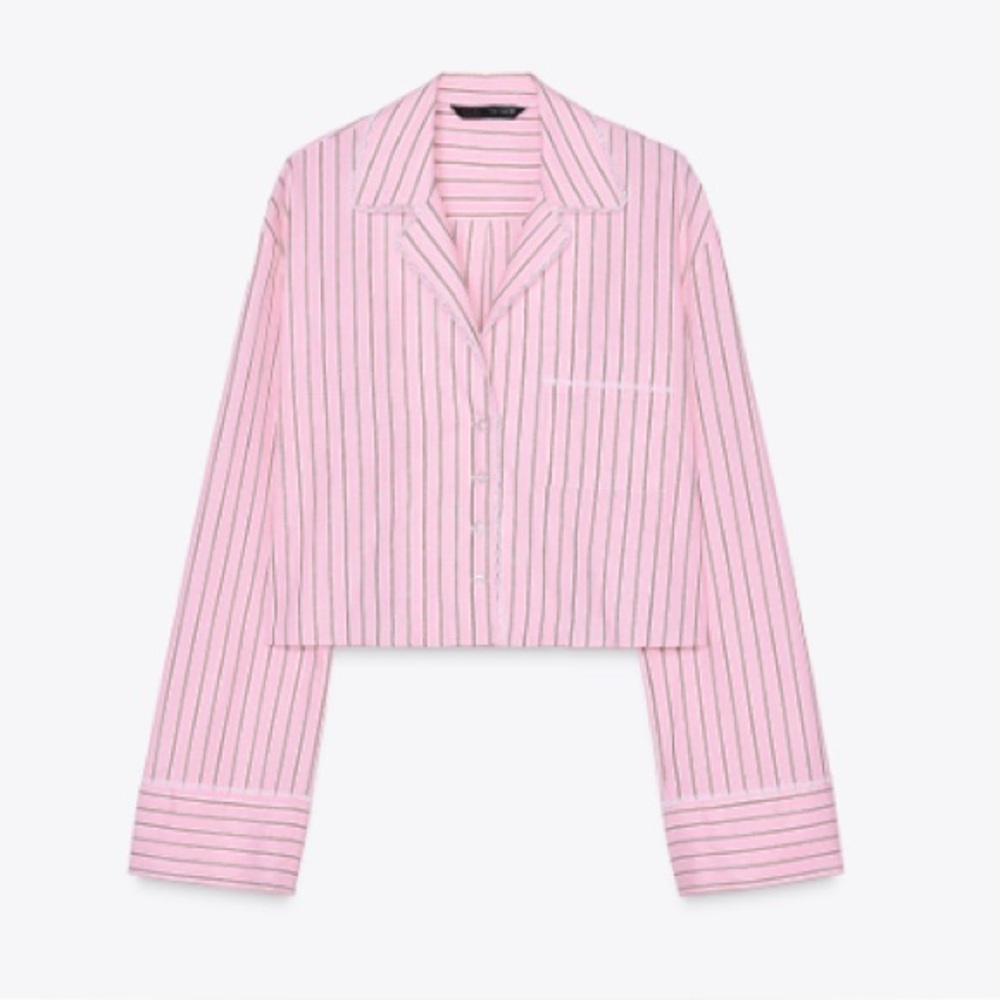 Zara Striped Pink Cotton Poplin shirt XL NWT cropped